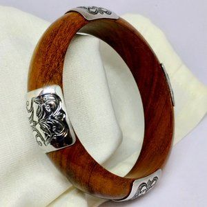 Silpada Wood and Sterling Silver Etched bangle
